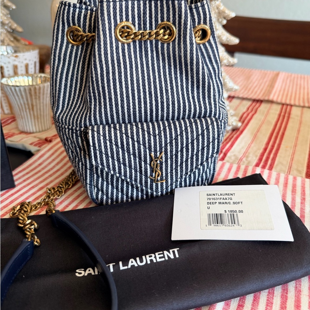 Saint Laurent Blue and White Striped Mini Bag